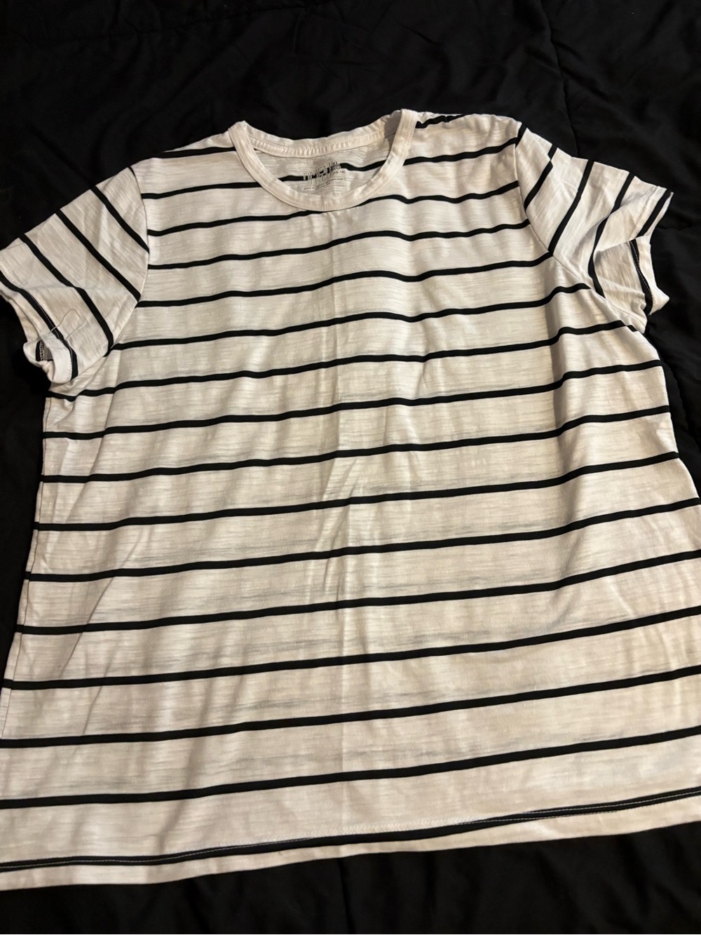 Time and Tru White and Black Striped Short Sleeve Tee